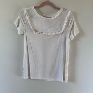 LOFT white Short Sleeve Top with Ruffle Detail